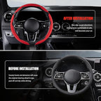 Nappa Leather Car Steering Wheel Cover for Men Women, Ultra-Thin Non-Slip Breathable Microfibre, Universal for 14.5"-15" Stee