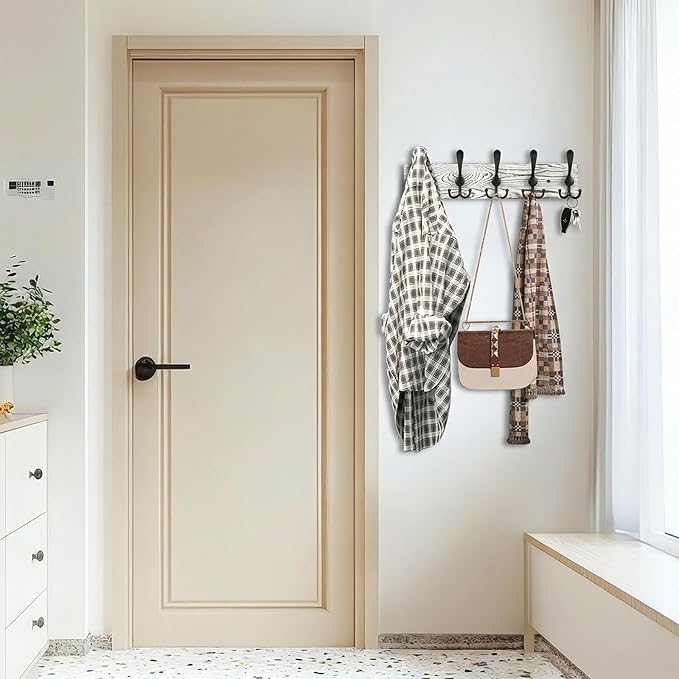 Wooden Coat Rack Wall Mount Heavy Duty, 2 Pack Coat Hanger Wall Mount with 5 Triple Hooks for Clothes, Jacket, Hat, Keys, Spa