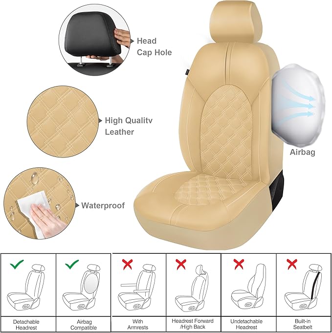 CAROMOP Luxury PU Leather Car Seat Covers Full Set-Waterproof Seat Protectors with Split Bench Seat Covers for Cars-Universal