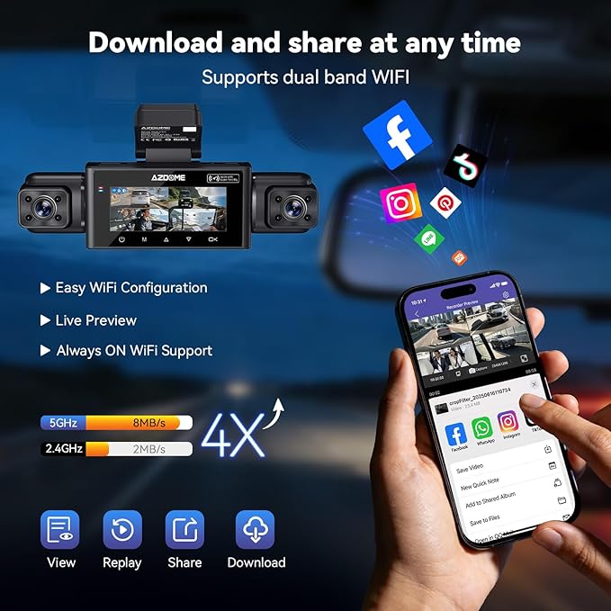 AZDOME 4 Channel Dash Cam 360°View,2K Dash Camera for Cars,Front and Rear Left Right Wireless Car Camera,Find My & APP Contro