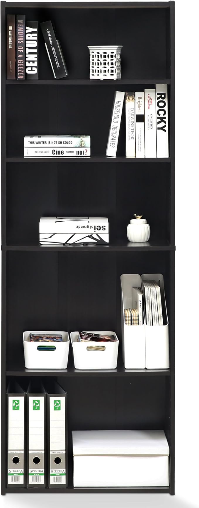 FURINNO Wright 5-Shelf Bookcase, Cinnamon Cherry