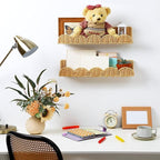 Pinkunn 4 Pcs Nursery Book Shelves 15.8 Inch Rattan Scalloped Floating Bookshelves Wicker Boho Book Shelf for Wall Mounted De