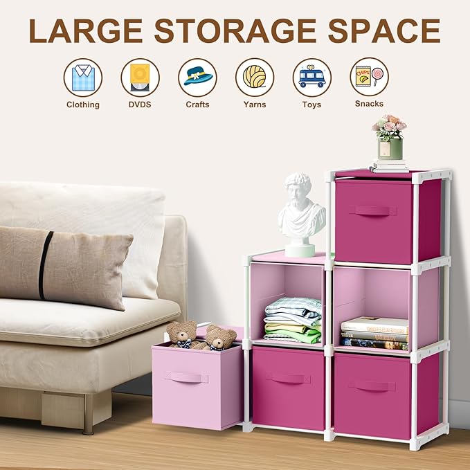 6 Cube Storage Organizer with Shelf Back to School Boxes 11 Inch Toy Storage Bins Closet Organizers Drawers Fabric Dresser fo