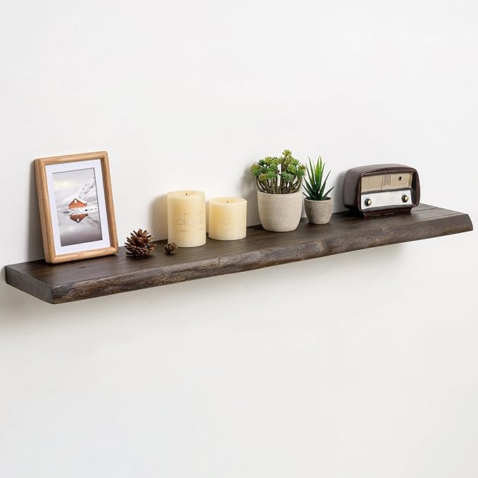 Fun Memories Floating Shelves for Wall Decor Set of 1-40 Inch Solid Elm Wood Live Edge - Rustic Walnut Wall Shelves with Invi
