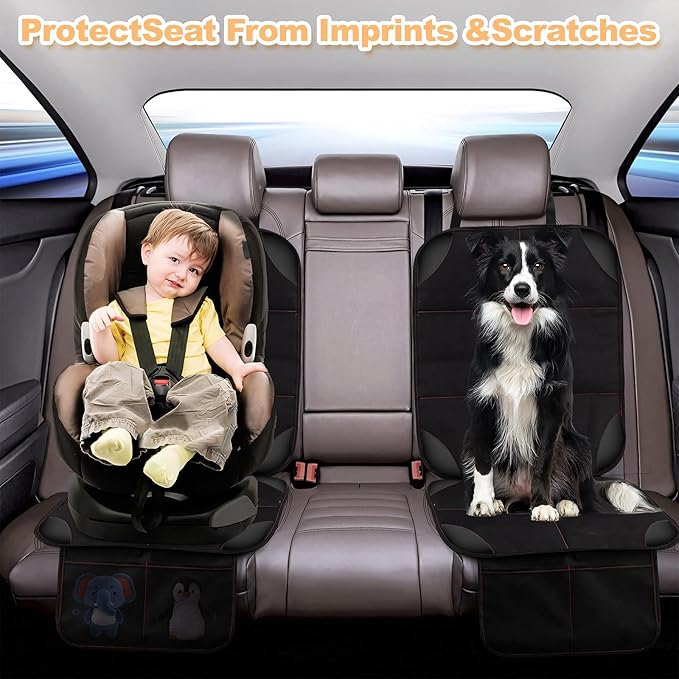 SMART ELF Car Seat Protector, Large Auto Protector for Child Seats with Thickest Padding and Non-Slip Backing Mesh Pockets fo