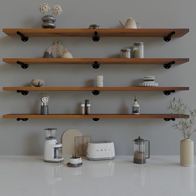 Industrial Pipe Wall Wood Shelves,Real Wooden Shelves 60" in Special Brown Color with 11.8" Extra Width, Modern Floating Shev