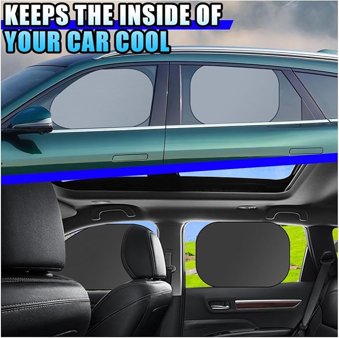 6PCS Reflective Car Windshield Sunshade, Foldable Side Window Sun Shade with Storage Bag for Front & Rear Windshields, Privacy Protection Cover Block UV Rays, Keep Cool for Most Cars