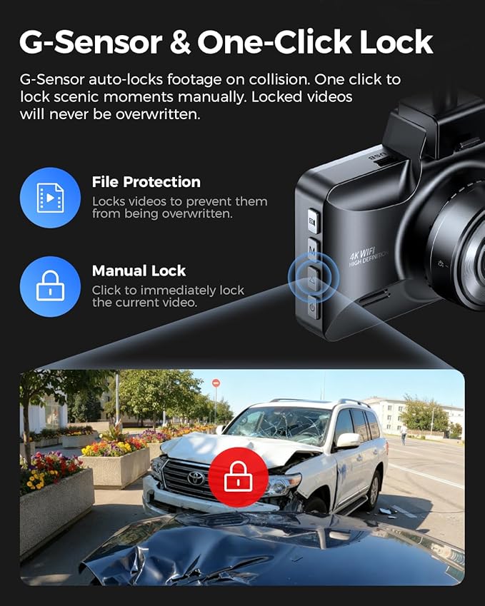 AZDOME M01 Max UHD 4K Dash Cam Front and Rear, Built-in Wi-Fi, Free 64GB Card, App Control, 4K+1080 Dash Camera for Car, Buil