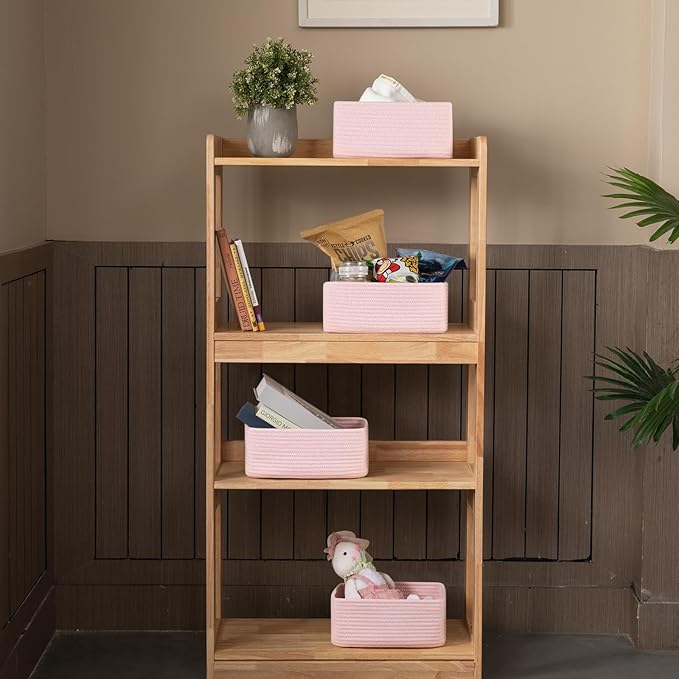 OIASKET 4 Pack Small Storage Shelf Baskets for Organizing, Mini Woven Rope Storage Bins for Towels, Cute Decorative Closet Or
