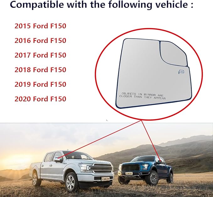 Passenger Side Heated Mirror Glass Replacement For Ford F150 2015 2016 2017 2018 2019 2020 - for Ford F150 Power Side Mirror with Rear Holder