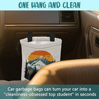 Black Bear Car Garbage Bag Mountain Orange Sunset Drawstring Car Trash Bag Hanging for Back Seat with Adjustable Buckle Canvas Vehicle Trash Can Easy-to-Install
