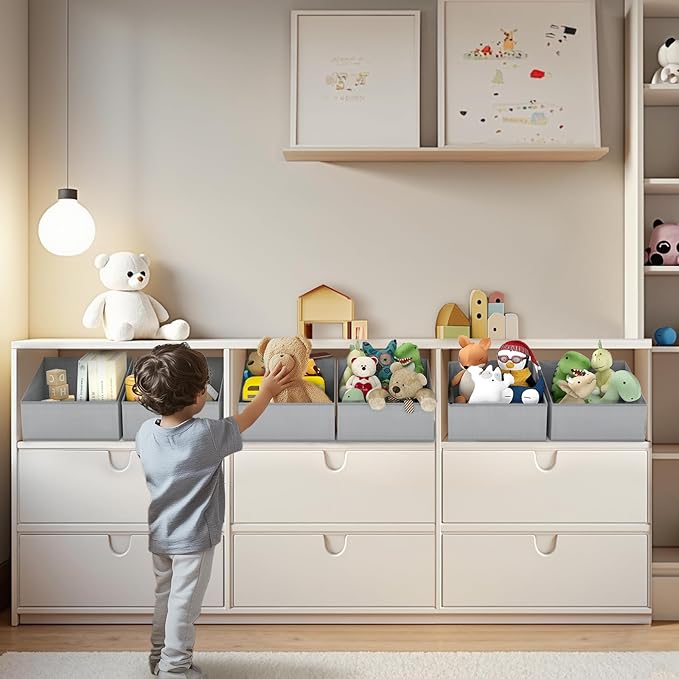 DIMJ Storage Bins for Closet, Trapezoid Storage Bins with Front Handle, Fabric Storage Baskets for Shelves, Line Closet Organ