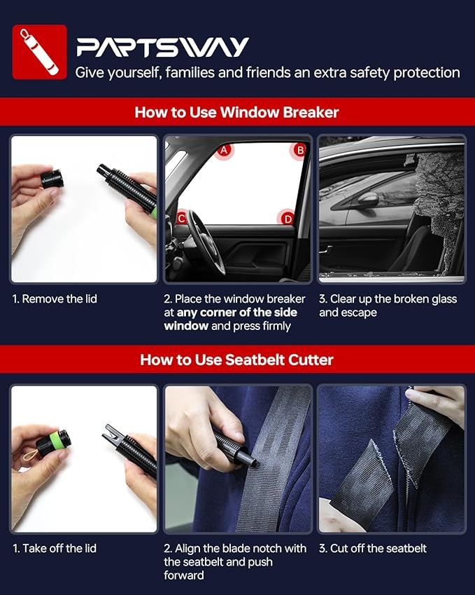 Window Breaker Seatbelt Cutter - 200 MPa Car Window Breaker Tool Under Water, Portable Car Glass Breaker for Automotive Escap
