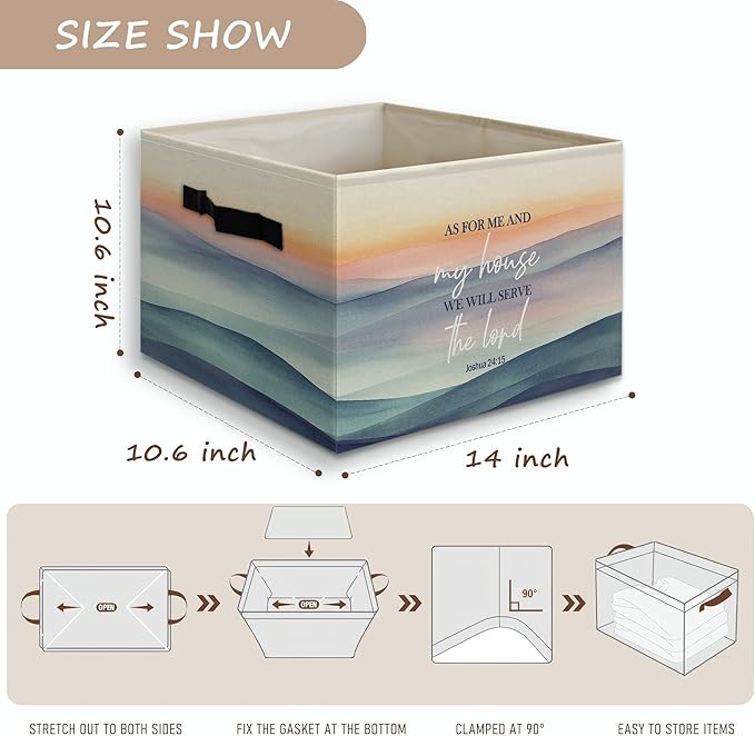 Religious Christian Foldable Storage Bins Box with Handles Decor, As for Me and My House We Will Serve the Lord Bible Verse C