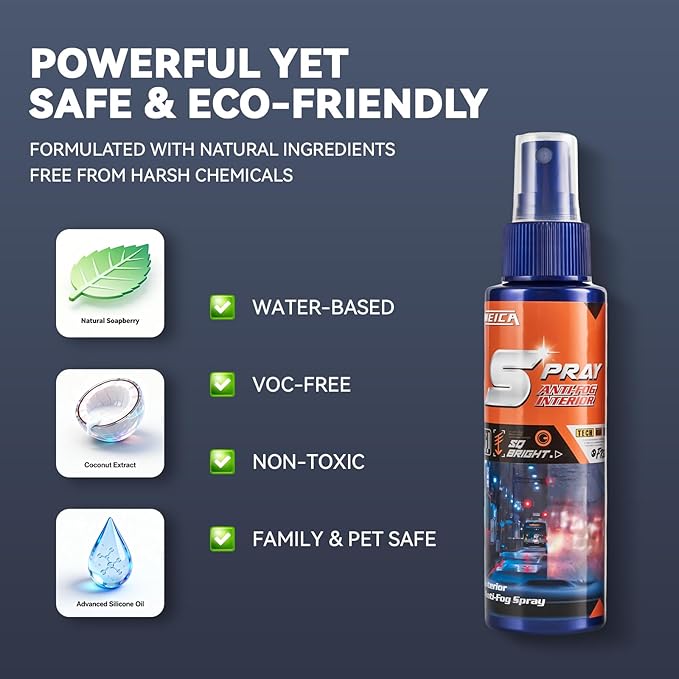 3-in-1 Ultimate Car Glass Care Kit: Water Spot Remover Polish, Hydrophobic Rain Repellent, Anti-Fog Spray for Windshield & Wi