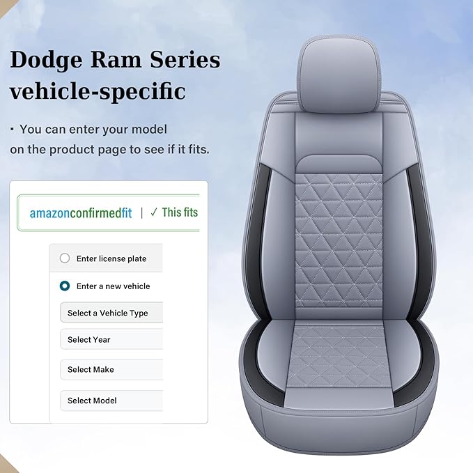 Coverado Seat Covers for Dodge Ram Full Set, Waterproof Truck Car Seat Cover Protectors Custom Fit for 2002-2025 Dodge RAM 15