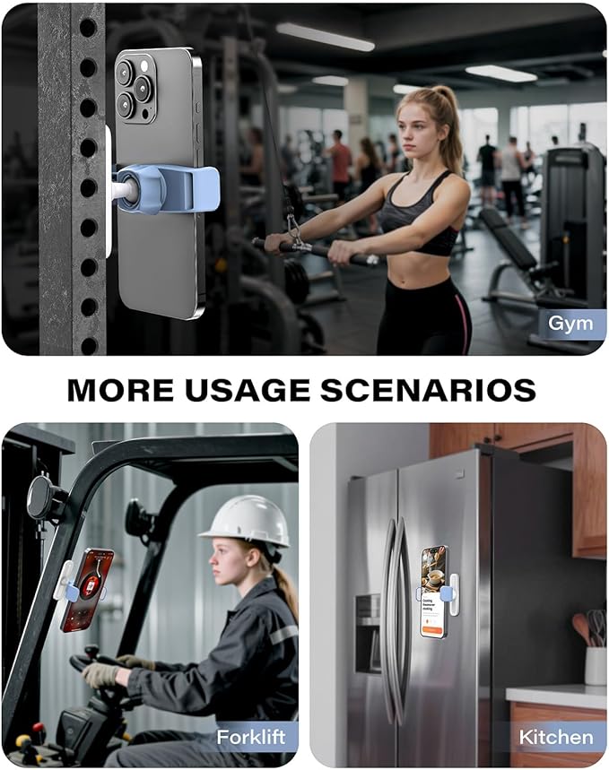 APPS2Car Gym Magnetic Phone Holder, 360 Adjustable, Compatible with 4.7-6.5" Smartphones, Alloy Base and Joint, Gym Accessories for Women, Blue