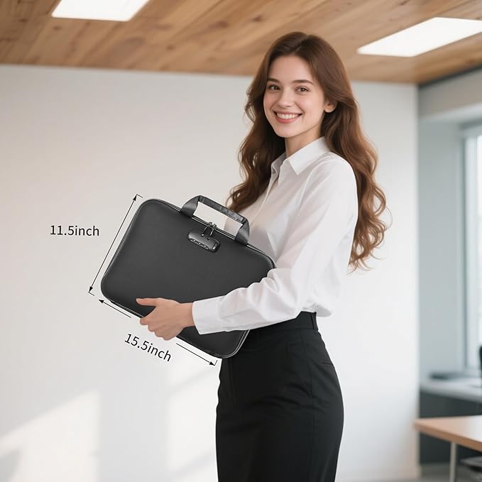 Fireproof Document File Organizer Bag, Black 5200°F Portable File Organizer Handbag With Lock,Hard Case Fireproof Waterproof 
