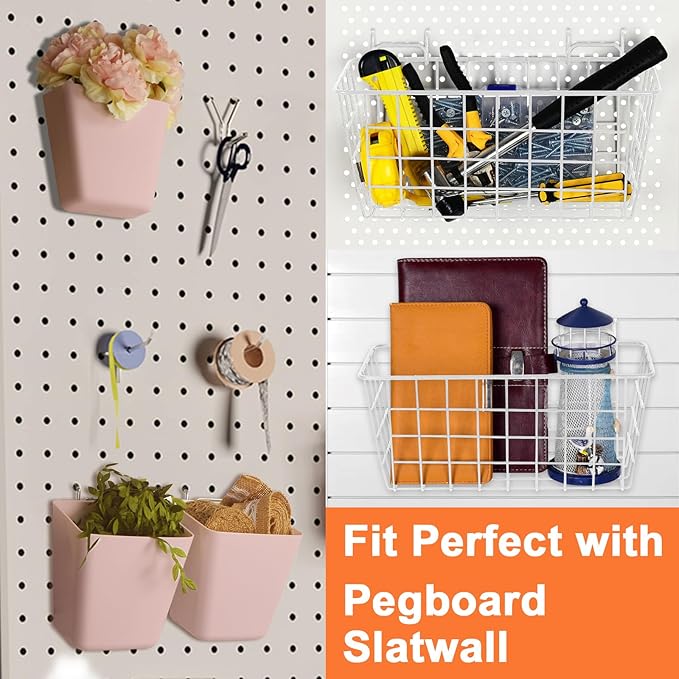 Pegboard Basket Organizers, Peg Board Large Baskets Hooks Bins Cups Tool Organizer 6 Pack Set, Wall Storage Display Hanging A