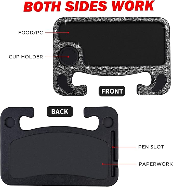 eing Bling Auto Steering Wheel Desk, Laptop,Tablet, Notebook Car Travel Table, Food Eating Hook On Steering Wheel Tray, for Constant Travelers, Fits Most Vehicles Steering Wheels,Black