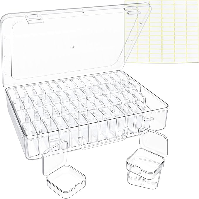 Bead Organizer Box, 60 Pack Small Clear Storage Boxes with Labels, Large Travel Craft Case with Handle, Mini Plastic Containe