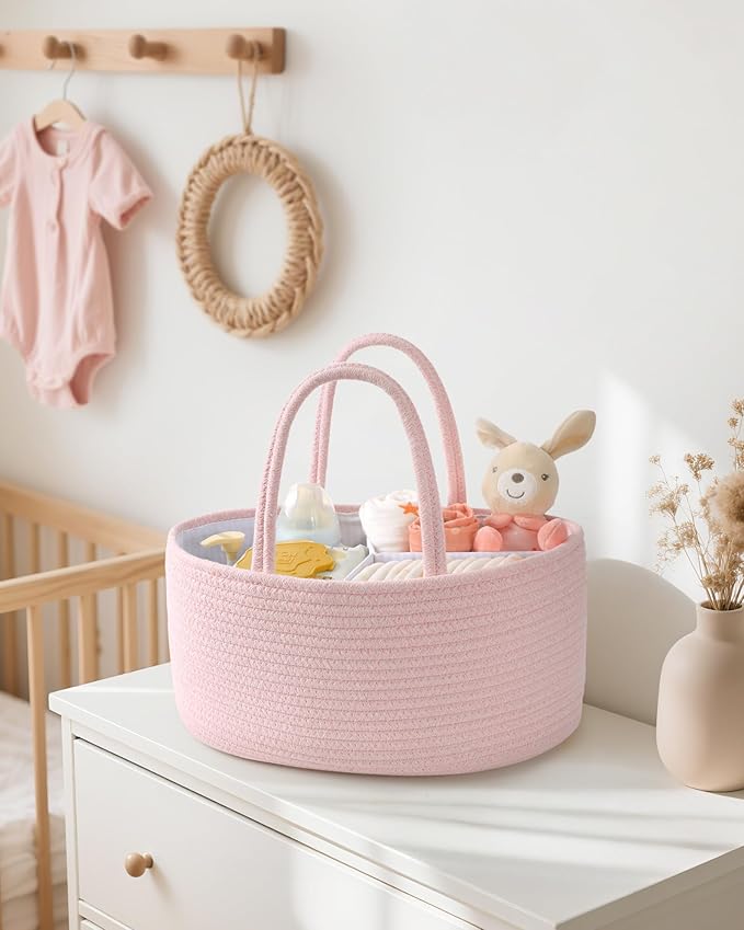 Maliton Baby Diaper Caddy Organizer, Cotton Rope Diaper Caddy Basket, Large Storage Basket for Newborn Boys and Girls, Gift f