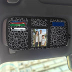 Black Leopard Print Car Sun Visor Organizer with Card Holder Sun Visor Organizer with Big Zipper Pocket Easy to Store Universal for Cars SUV