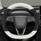 MEWANT Hand Stitched White Leather Steering Wheel Cover for Tesla Model 3 Highland 2023 2024 2025