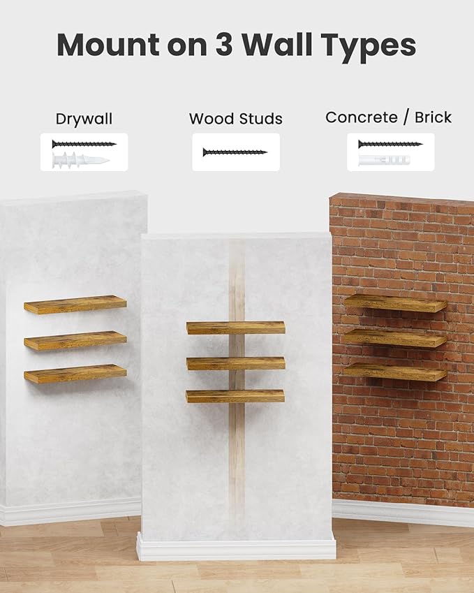AMADA HOMEFURNISHING Floating Shelves, Wall Shelves for Bathroom/Living Room/Bedroom/Kitchen Decor, Decor Shelf with Invisibl