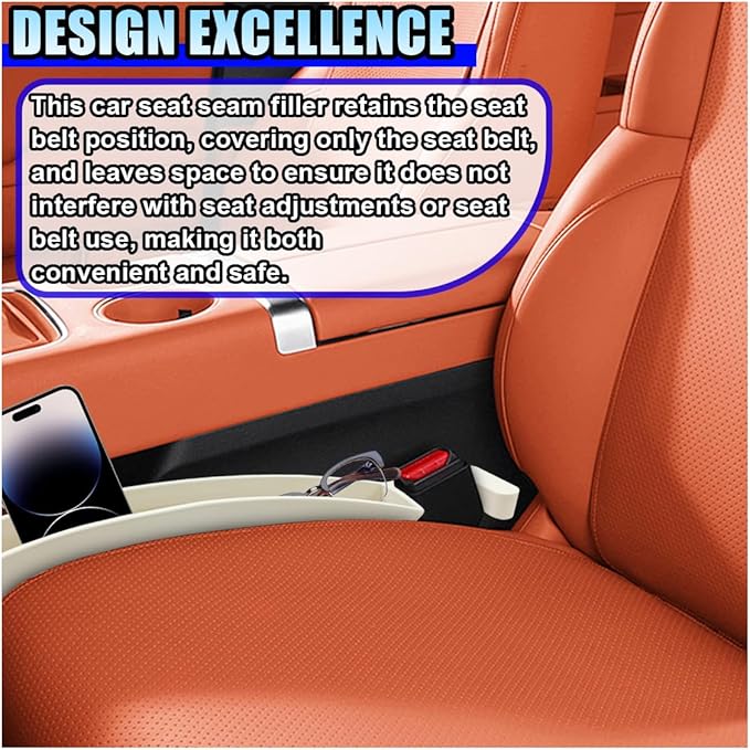 2PCS Car Seat Gap Filler Organizer, No-Drop Seat Gap Storage Box Inserts with Phone Holder, Storage Plug Stopper Fill Gap Between Seat and Console, Universal Car Accessories for SUV Truck (Beige)