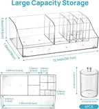 Vtopmart 5 PCS Bathroom Countertop Organizer, 1 Divided Tray with 4 Qtip Holder Jars, Restroom Clear Organizers for Toothbrus