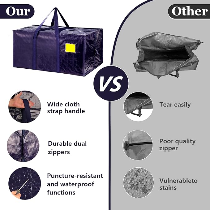 12 Pack Moving Bags with Full-Open Side Zipper, Extra Large 93L Heavy Duty Waterproof Foldable Storage Totes for College