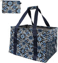 Extra Large Utility Tote Bag - Oversized Collapsible Tote with Wire Frame, Durable Reusable for Beach, Groceries, Laundry, Car Trunk, Storage and Travel - Includes 5x7 Bag with Hook - Blue Snowflake