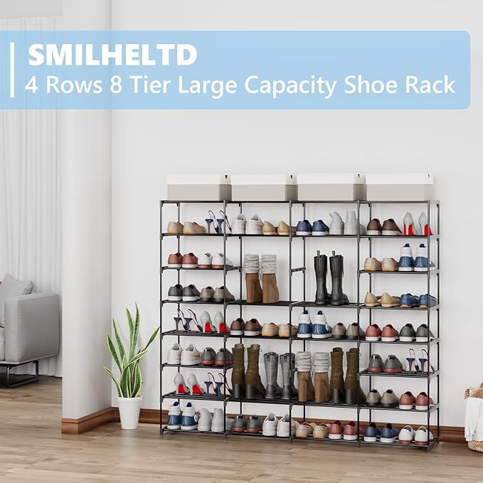 SMILHELTD Large Shoe Rack 8 Tier 64 Pairs for Entryway, Heavy Duty Storage Shelves Unit with Customizable Height for Boots, S