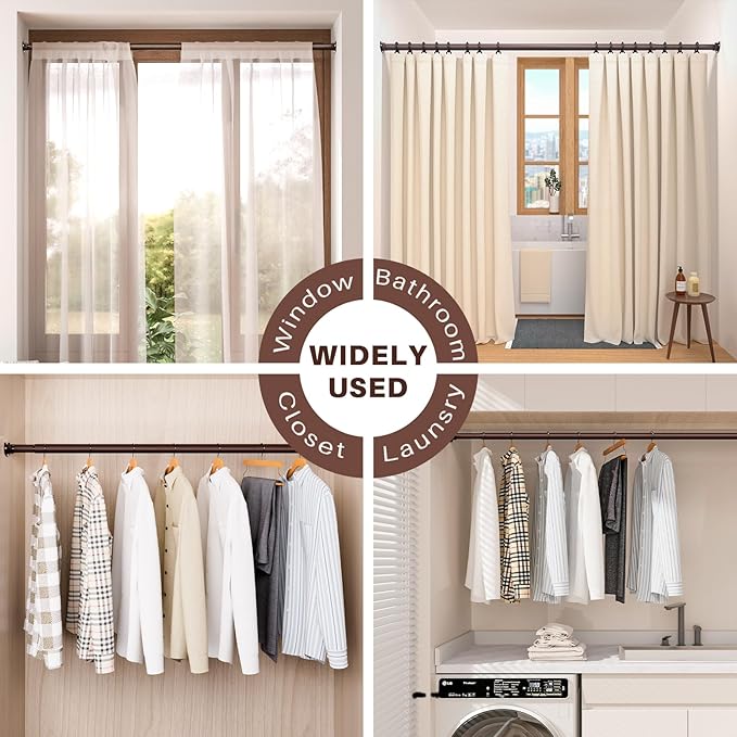 Closet Rod - Closet Rods for Hanging Clothes, 17 to 97 inch Adjustable Closet Hanging Rod, Heavy Duty Clothes Rod Clothing Ba