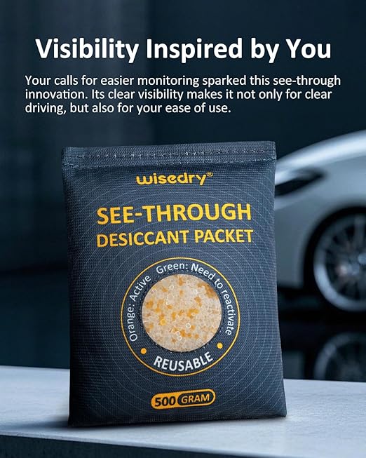 wisedry 2 x 500 Gram See-Through Silica Gel Desiccant Packets, Large Capacity Moisture Absorbers Bags, Color-Indicating Desic