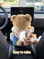 Cute Car Trash Can with Tissue Holder Teddy Bear Tissue Box Console Stuffed Animal Organizer Plush Doll Multifunctional Creative Accessories for Women Rainbow Bear