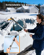 helloleiboo 43.7" Extendable Ice Scrapers for Car Windshield for 12 Adjustable Length Settings with Foam Grip and 360° Pivoting Brush Head Detachable Snow Brush for Truck SUV(Orange)