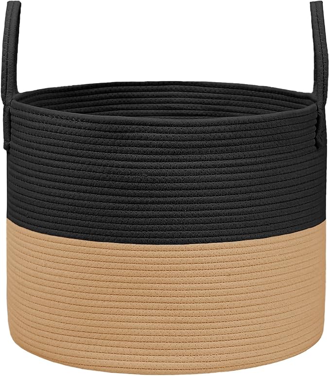 JMvicyroam 65L Extra Large Blanket Basket for Living Room - Woven Cotton Rope Laundry Hamper with Reinforced Handles - Storag
