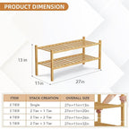 2 Tier Bamboo Shoe Rack Storage Organizer for Closet, Multifunctional Stackable Free Standing Shoe Shelf Organizer for Small 