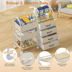 Baby Organizer and Storage Cart, 4-Tier Rolling Utility Cart with Wheels, Dividers and Drawers, Easy to Assemble for Nursery,