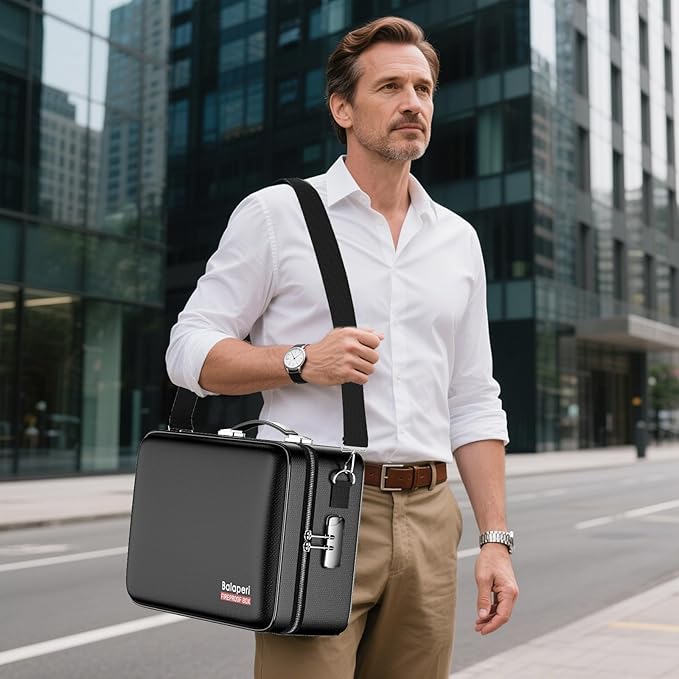 BALAPERI Fireproof Document Box with Fireproof Zipper,File Organizer Hard Case with Lock,Portable Document Safe for Important