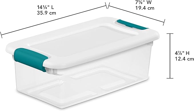 Sterilite 6 Qt Latching Storage Box, Stackable Bin with Latch Lid, Plastic Container to Organize Shoes on Closet Shelf, Clear