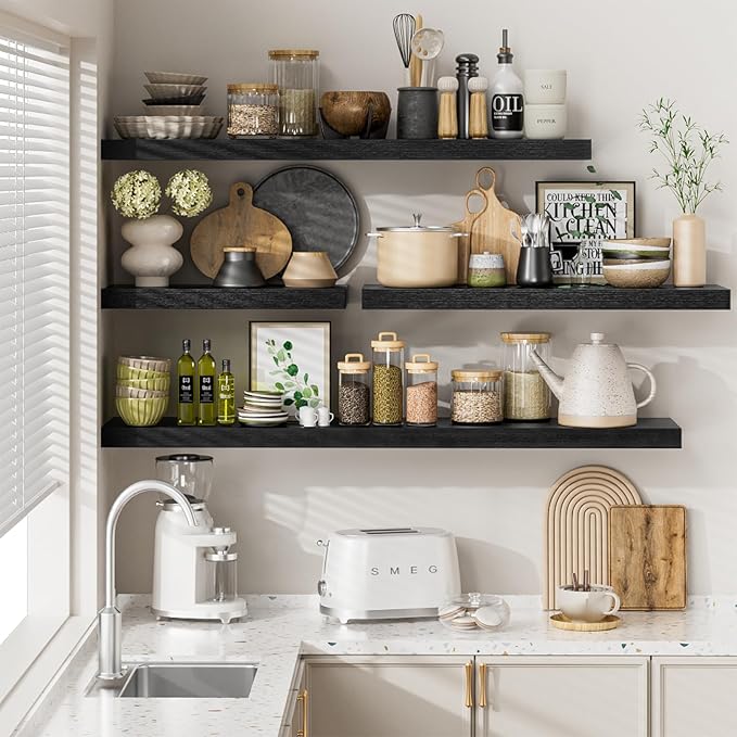 Heimlove 12inch Deep Floating Shelves for Wall, Mounted Shelves 48" W x 12" D x 1.5" H, wall Shelf for Bedroom Living Room Ba