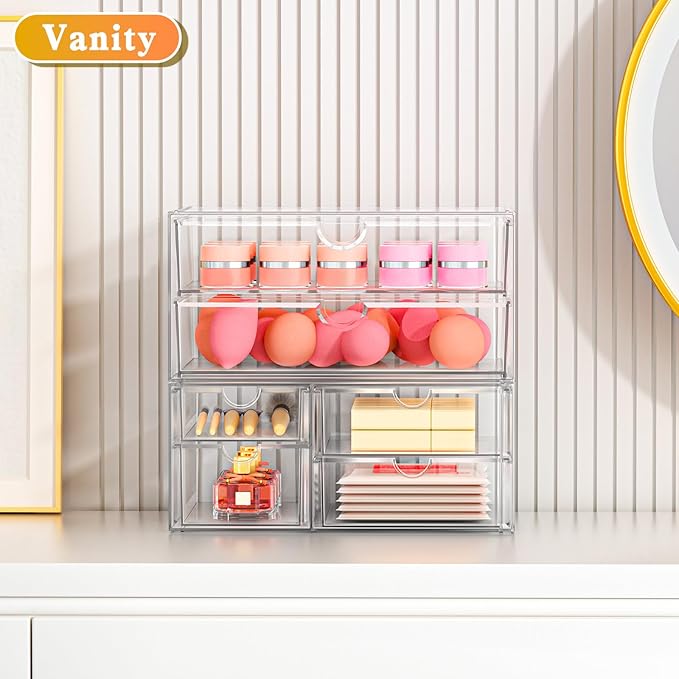ARSTPEOE Acrylic Organizer with 6 Drawers, Bathroom Counter Organizer, Makeup Desk Organizers, Office Supplies, Storage Drawe