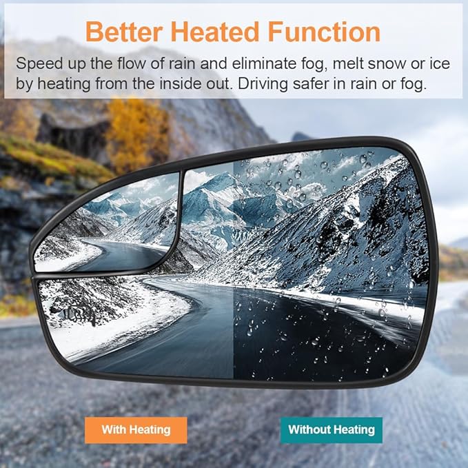 Senzeal Driver Side Heated Mirror Glass Replacement with Blind Spot mirror for Ford Fusion 2013 2014 2015 2016 2017 2018 2019 2020 DS7Z17K707F (Left Side)