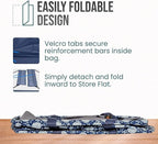 Extra Large Utility Tote Bag - Oversized Collapsible Reusable Wire Frame Rectangular Canvas Basket With Two Exterior Pockets For Beach, Pool, Laundry, Car Trunk, Storage - Navy Sunflower