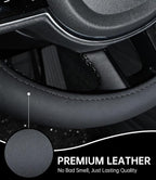 XCBYT Steering Wheel Cover - Black Leather Steering Wheel Wrap Great Grip with 3D Honeycomb Quick and Effortless Installation