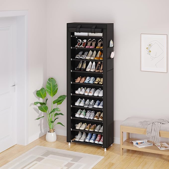 UDEAR 10-Tier Free Standing Shoe Rack Sturdy Shoe Rack Organizer for Closet Entryway Stackable Shoe Shelf with Dustproof Cove