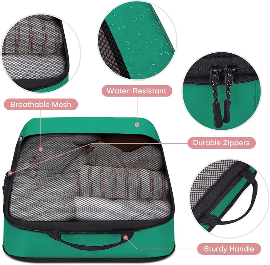 4 PCS Set Compression Packing Cubes for Travel, Lightweight Packaging Organizer Bags for Carry On Space Saving, Travel Essent